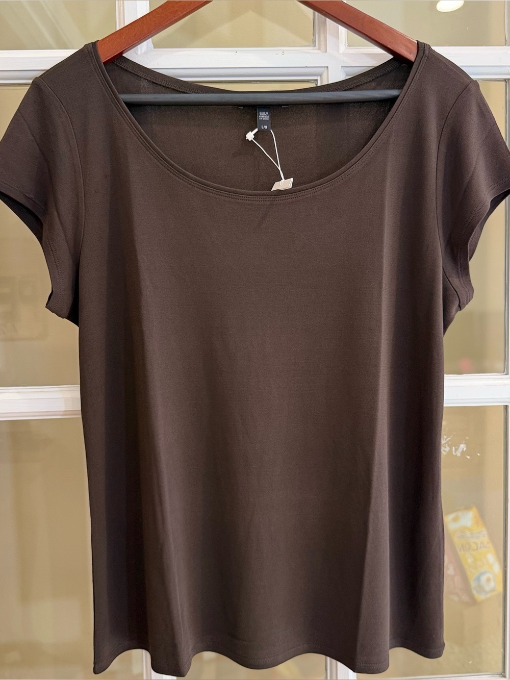 Eileen Fisher NWT Brown Stretch Silk Jersey Scoop Neck Cap Sleeve Top